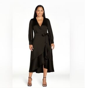 Sofia Vergara Black Asymmetrical Wrap Dress with Bishop Sleeves NEW WITHOUT TAGS